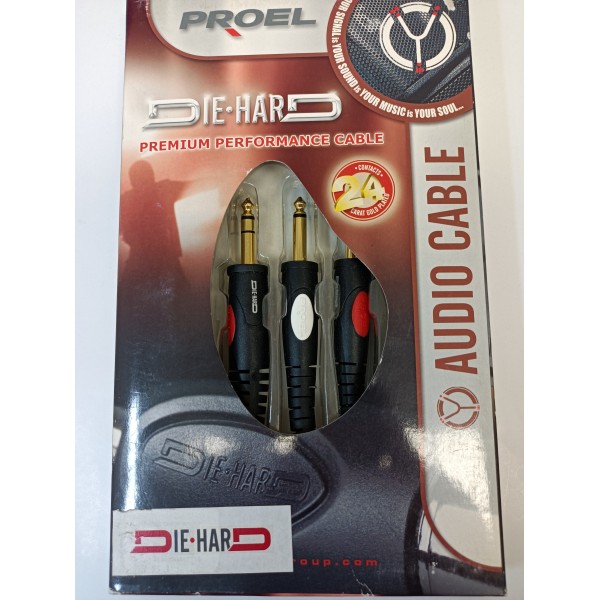 Kabel audio Proel Die-Hard DH620 jack stereo-2x jack mono 0.3m