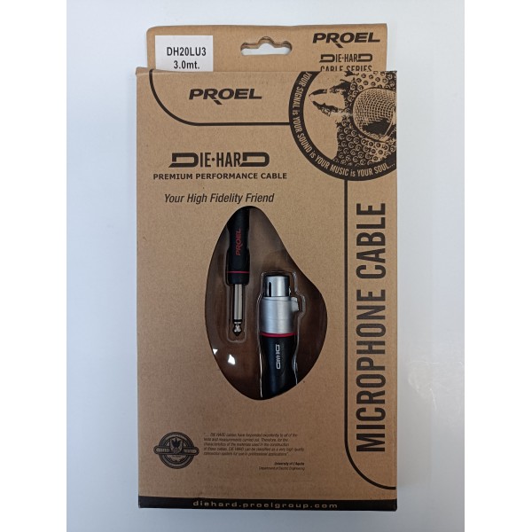 Kabel mikrofonowy Proel Die-Hard DH20LU3 jack-XLR żeński 3m