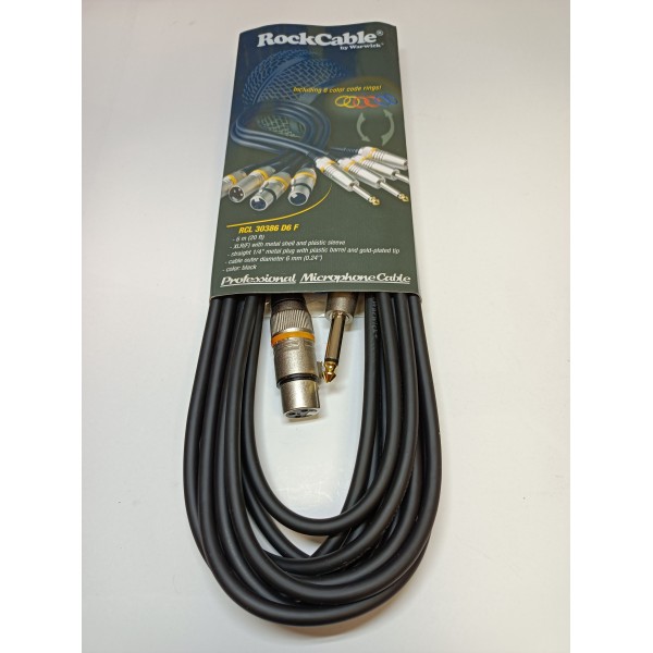 Kabel mikrofonowy RockCable 30386 D6 F żeński xlr-jack mono 6m